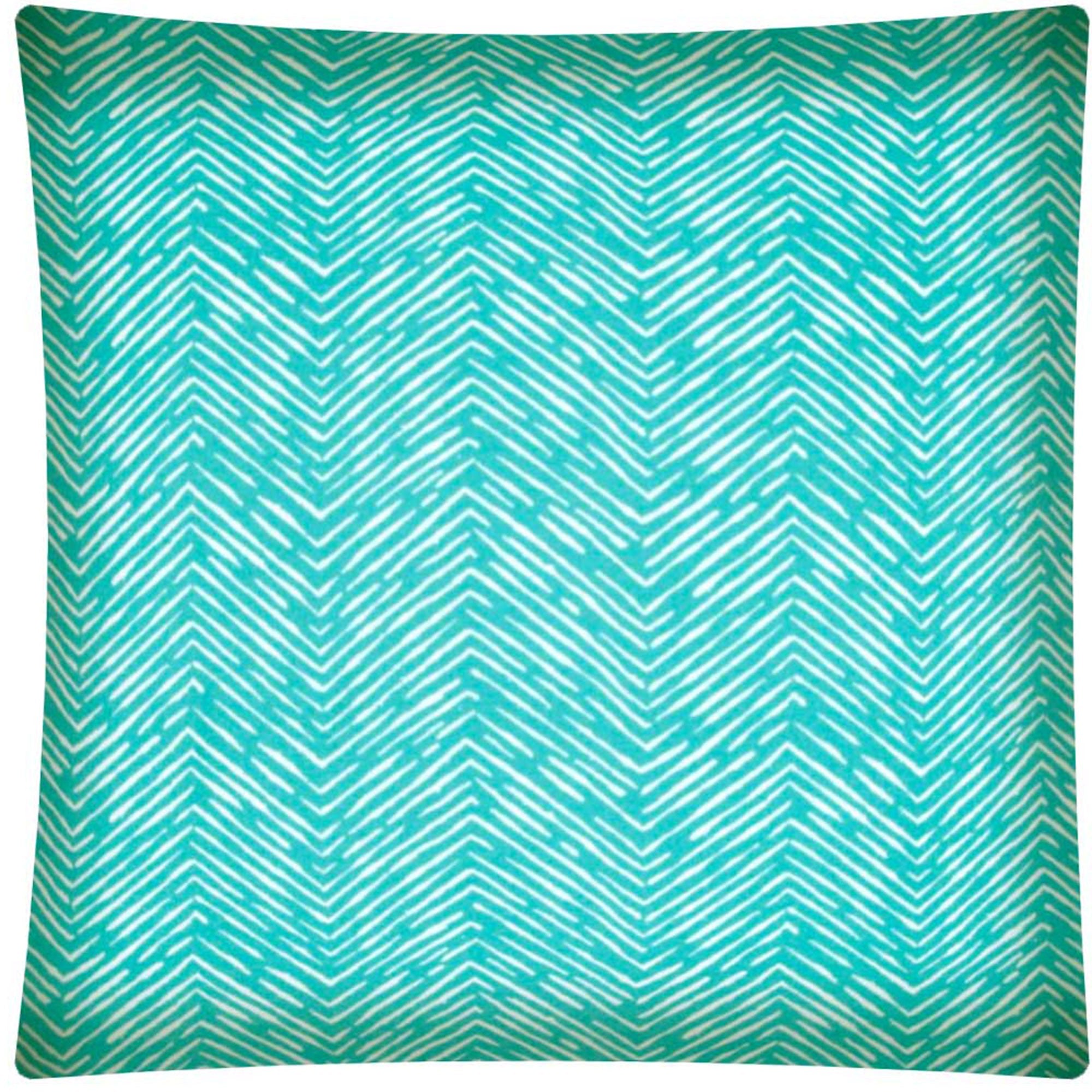 17" X 17" Turquoise And White Zippered Polyester Chevron Throw Pillow Cover