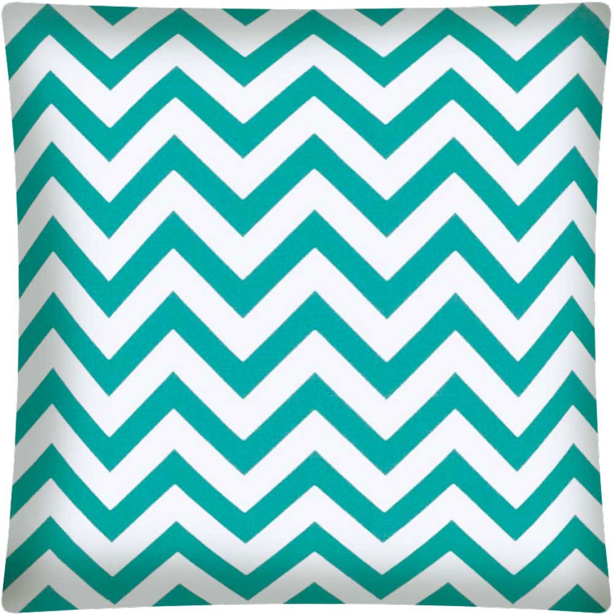 17" X 17" Turquoise And White Zippered Polyester Chevron Throw Pillow Cover