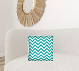 17" X 17" Turquoise And White Zippered Polyester Chevron Throw Pillow Cover