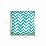 17" X 17" Turquoise And White Zippered Polyester Chevron Throw Pillow Cover