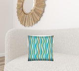 17" X 17" Aqua Brown And Olive Zippered Polyester Striped Throw Pillow Cover