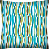 17" X 17" Aqua Brown And Olive Zippered Polyester Striped Throw Pillow Cover