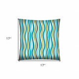 17" X 17" Aqua Brown And Olive Zippered Polyester Striped Throw Pillow Cover