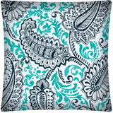 17" X 17" Navy Turquoise And White Zippered Polyester Paisley Throw Pillow Cover