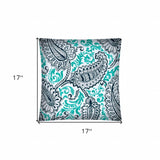 17" X 17" Navy Turquoise And White Zippered Polyester Paisley Throw Pillow Cover