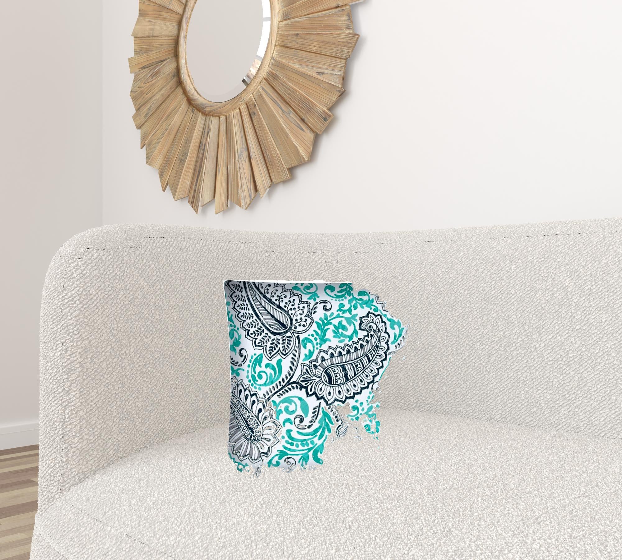 17" X 17" Navy Turquoise And White Zippered Polyester Paisley Throw Pillow Cover