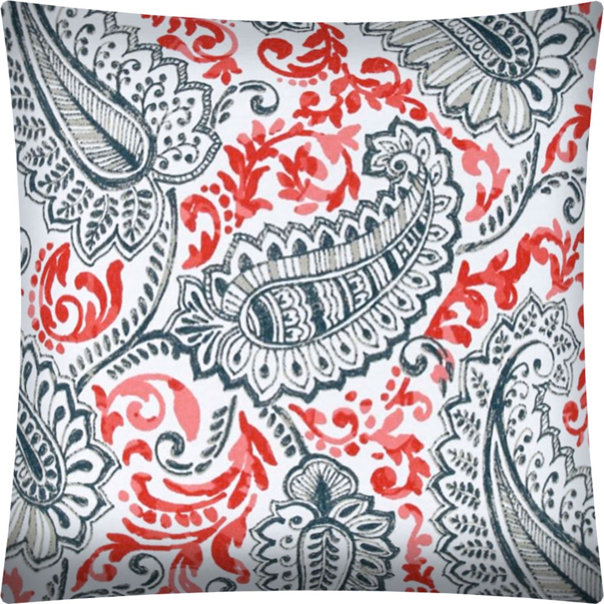 17" X 17" Coral Gray And White Zippered Polyester Paisley Throw Pillow Cover