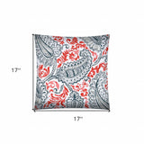 17" X 17" Coral Gray And White Zippered Polyester Paisley Throw Pillow Cover