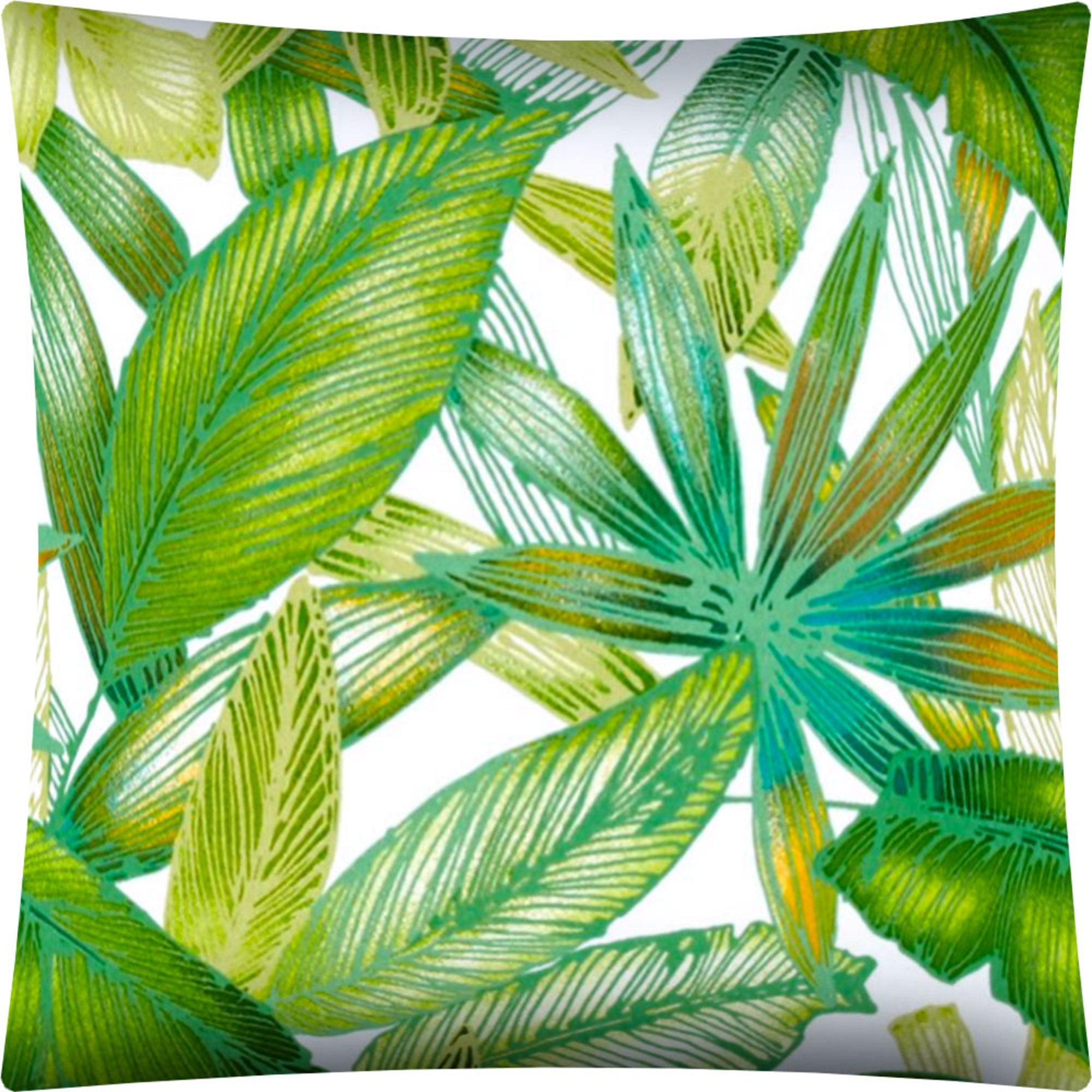 17" X 17" Teal Green And White Zippered Polyester Tropical Throw Pillow Cover