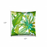 17" X 17" Teal Green And White Zippered Polyester Tropical Throw Pillow Cover