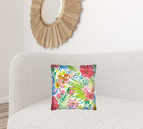 17" X 17" White Red And Green Zippered Polyester Floral Throw Pillow Cover