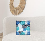 17" X 17" Blue Seafoam And White Zippered Polyester Floral Throw Pillow Cover