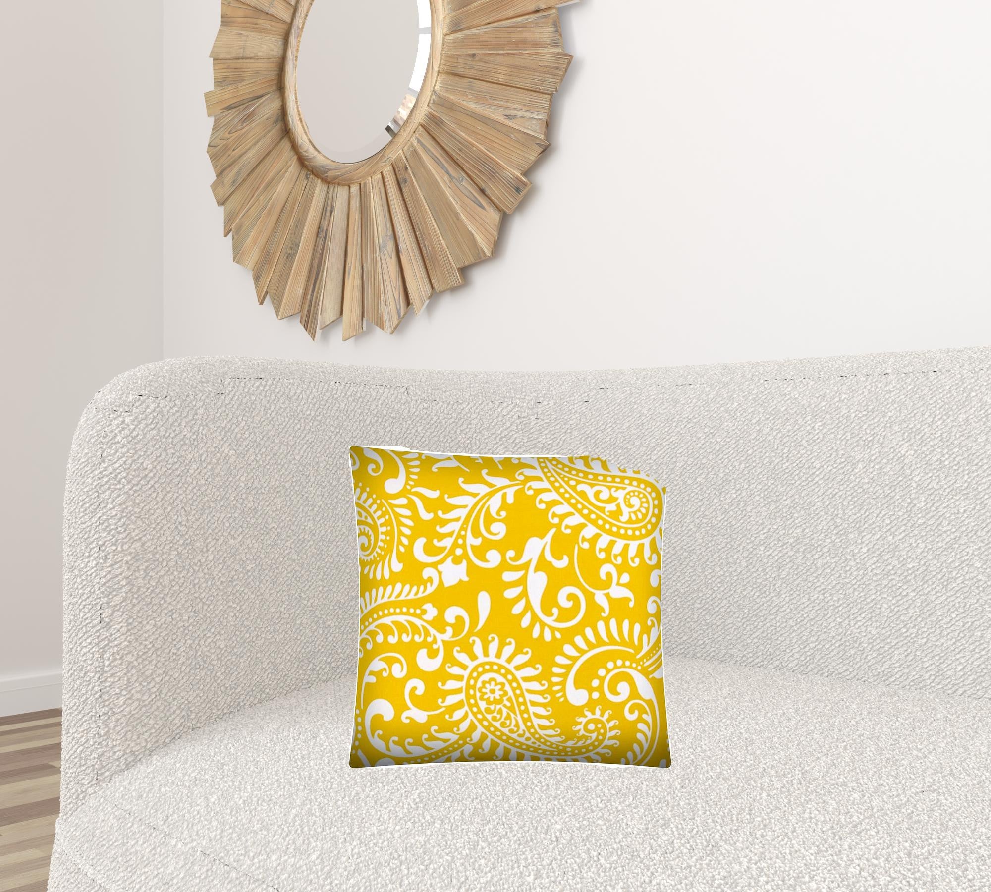 17" X 17" Cream Yellow And White Zippered Polyester Paisley Throw Pillow Cover