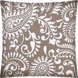 17x17 Taupe And White Zippered Polyester Paisley Throw Pillow Cover