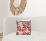 17x17 Red Taupe And White Zippered Polyester Floral Throw Pillow Cover