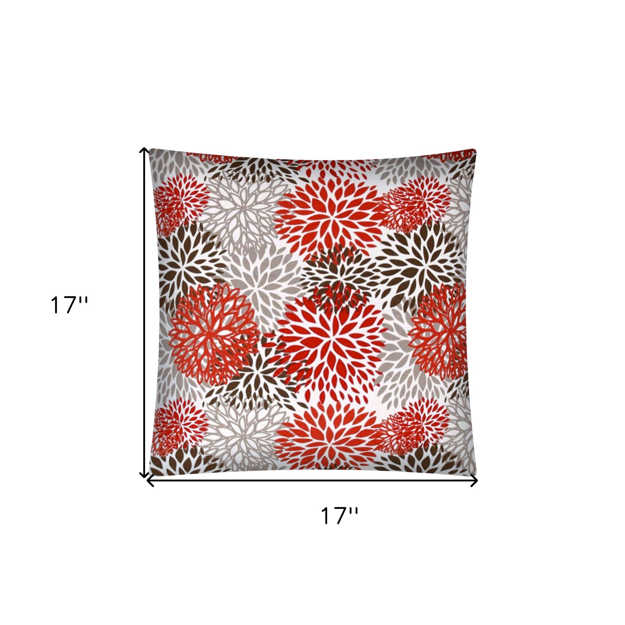 17x17 Red Taupe And White Zippered Polyester Floral Throw Pillow Cover