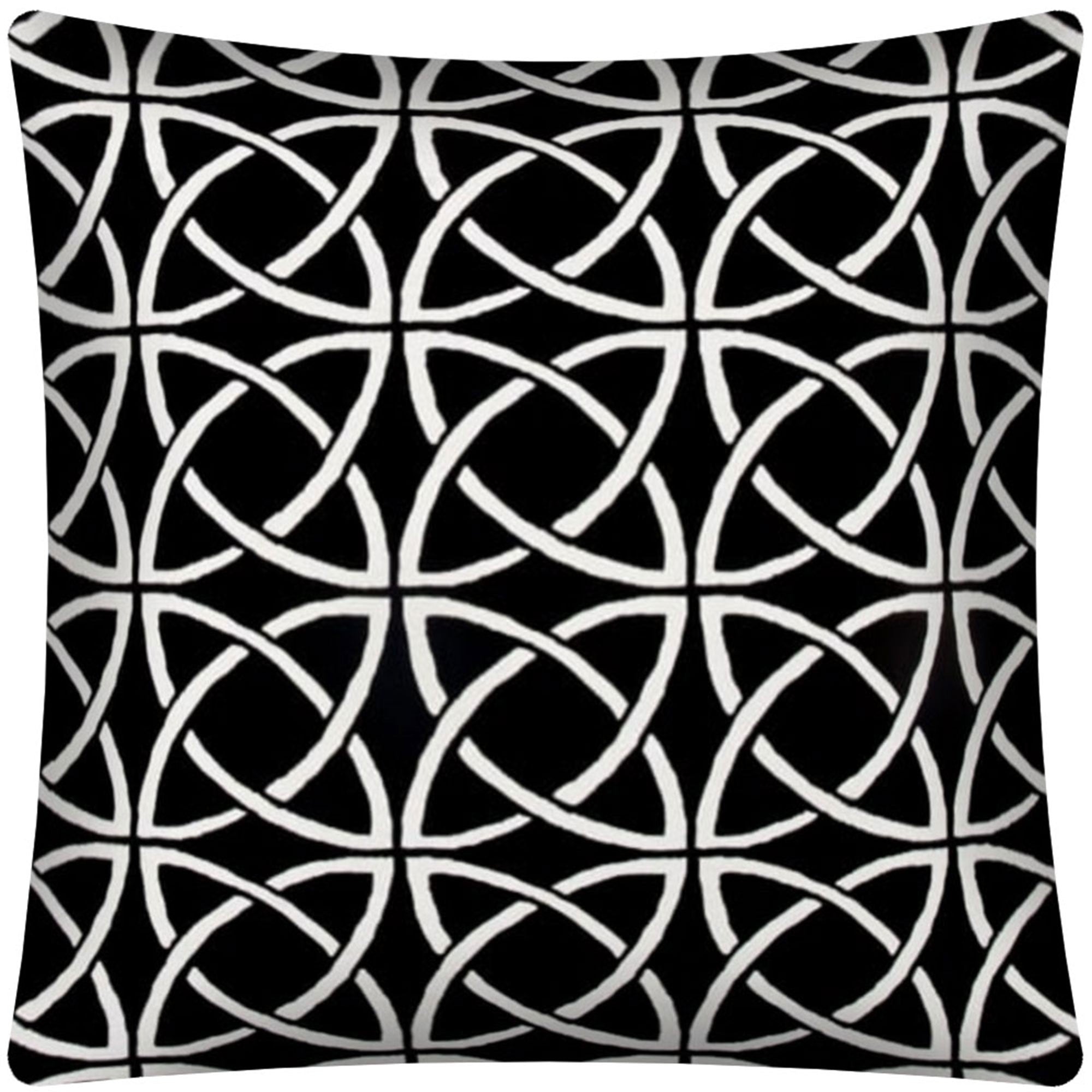 17" X 17" Black And White Zippered Polyester Interlocking Throw Pillow Cover