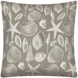 17" X 17" Cream And Gray Seashells Zippered Polyester Coastal Throw Pillow Cover