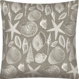 17" X 17" Cream And Gray Seashells Zippered Polyester Coastal Throw Pillow Cover