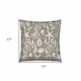 17" X 17" Cream And Gray Seashells Zippered Polyester Coastal Throw Pillow Cover