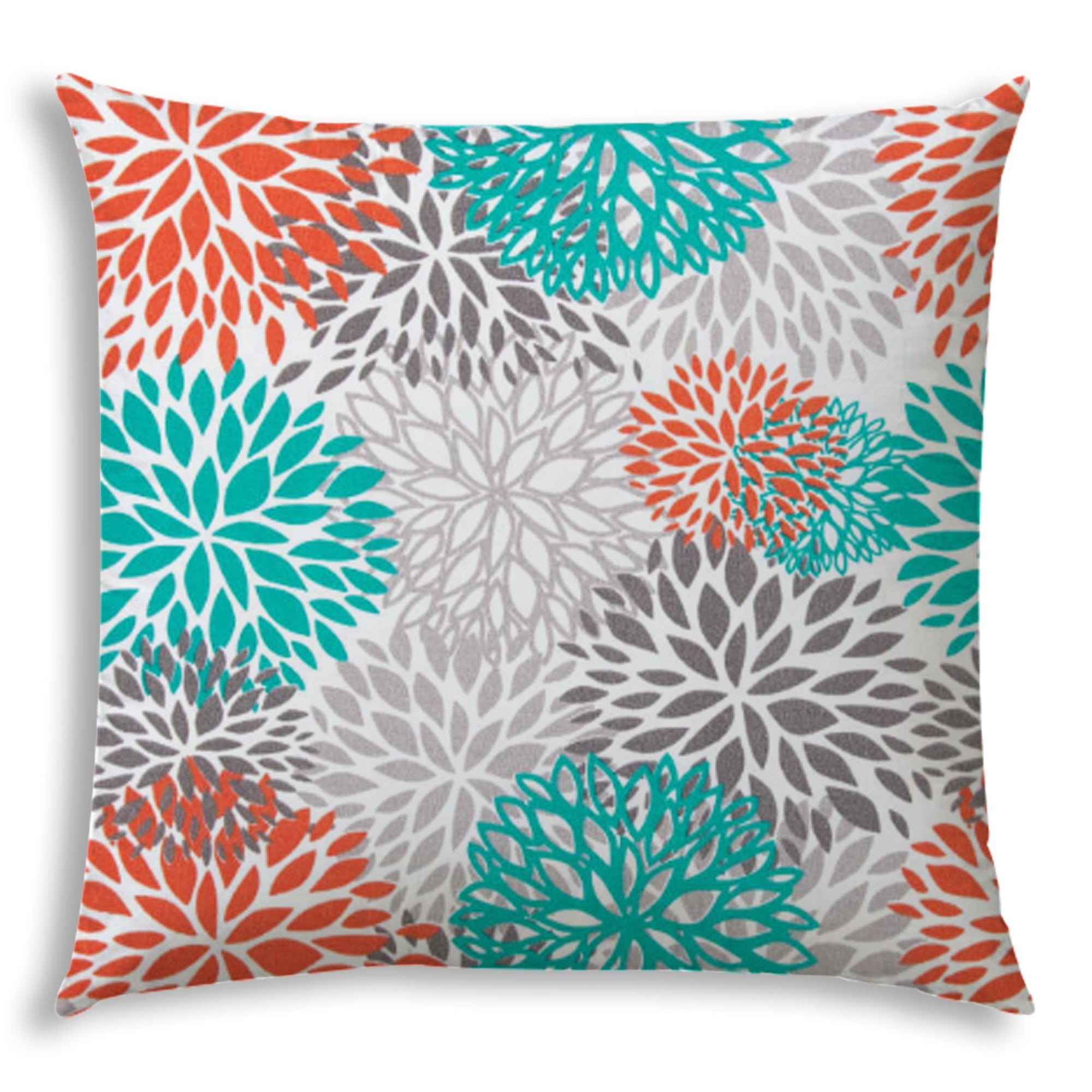 20" X 20" Orange Teal And White Zippered Polyester Floral Throw Pillow Cover