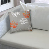 20" X 20" Gray Orange And White Zippered Polyester Coastal Throw Pillow Cover