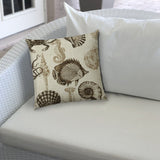 20" X 20" Brown Taupe And Natural Fish Zippered Polyester Coastal Throw Pillow Cover