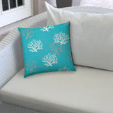 20" X 20" Aqua Gray And White Zippered Polyester Coastal Throw Pillow Cover