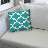 20" X 20" Turquoise And White Zippered Polyester Quatrefoil Throw Pillow Cover