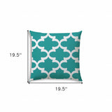 20" X 20" Turquoise And White Zippered Polyester Quatrefoil Throw Pillow Cover