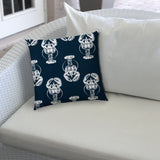 20" X 20" Navy And White Zippered Polyester Coastal Throw Pillow Cover