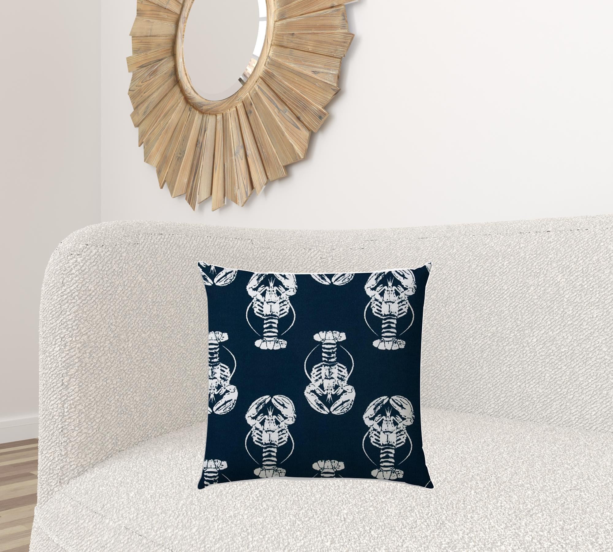 20" X 20" Navy And White Zippered Polyester Coastal Throw Pillow Cover