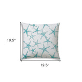 20" X 20" Turquoise And White Zippered Polyester Coastal Throw Pillow Cover