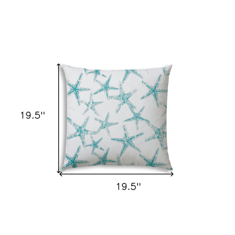 20" X 20" Turquoise And White Zippered Polyester Coastal Throw Pillow Cover