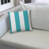 20" X 20" Turquoise And White Zippered Polyester Striped Throw Pillow Cover