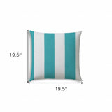 20" X 20" Turquoise And White Zippered Polyester Striped Throw Pillow Cover