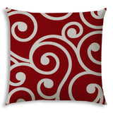 20" X 20" Red And White Zippered Polyester Swirl Throw Pillow Cover