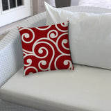 20" X 20" Red And White Zippered Polyester Swirl Throw Pillow Cover