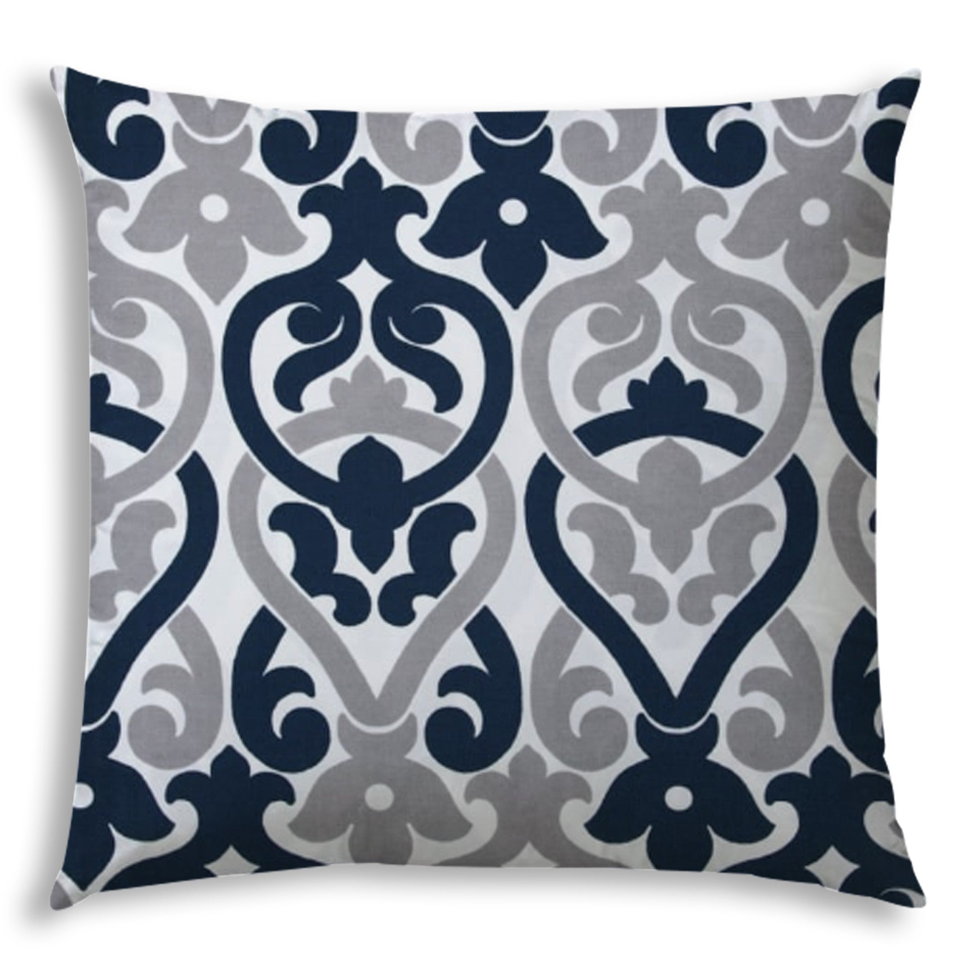 20" X 20" Navy Gray And White Zippered Polyester Trellis Throw Pillow Cover