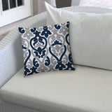 20" X 20" Navy Gray And White Zippered Polyester Trellis Throw Pillow Cover