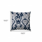 20" X 20" Navy Gray And White Zippered Polyester Trellis Throw Pillow Cover