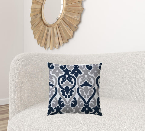 20" X 20" Navy Gray And White Zippered Polyester Trellis Throw Pillow Cover