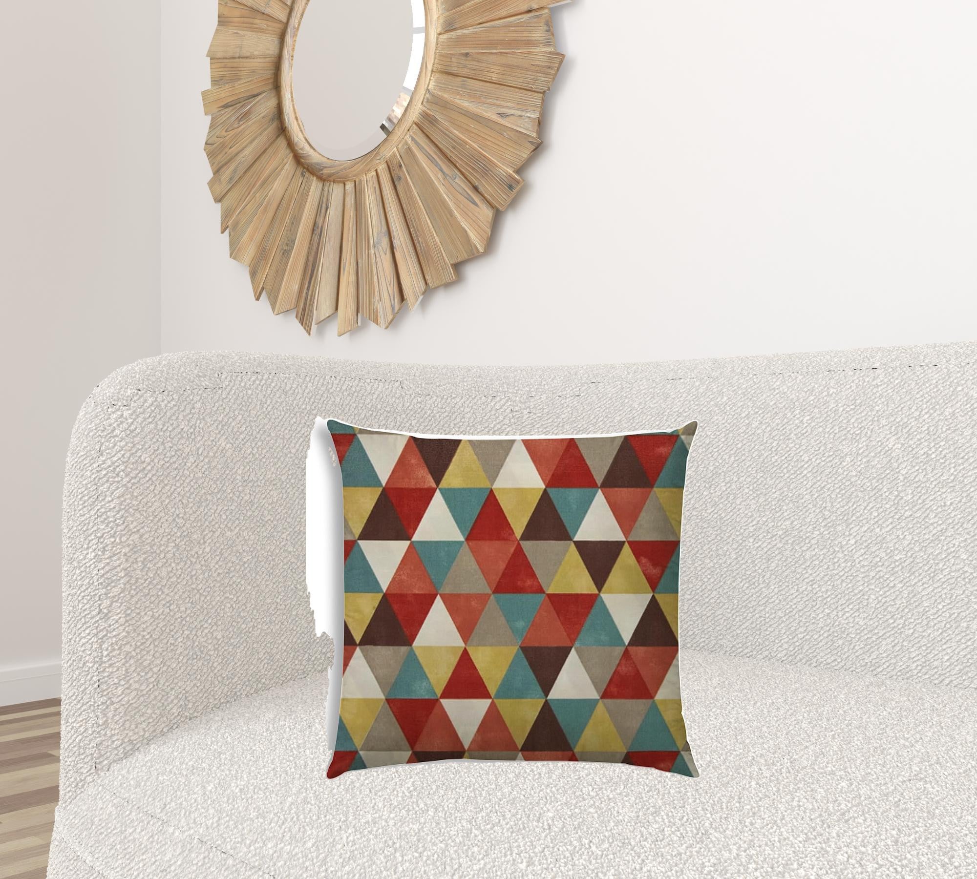 20" X 20" Red Brown And White Zippered Polyester Geometric Throw Pillow Cover