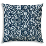 20" X 20" Indigo Blue And Navy Zippered Polyester Stencil Throw Pillow Cover