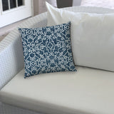 20" X 20" Indigo Blue And Navy Zippered Polyester Stencil Throw Pillow Cover