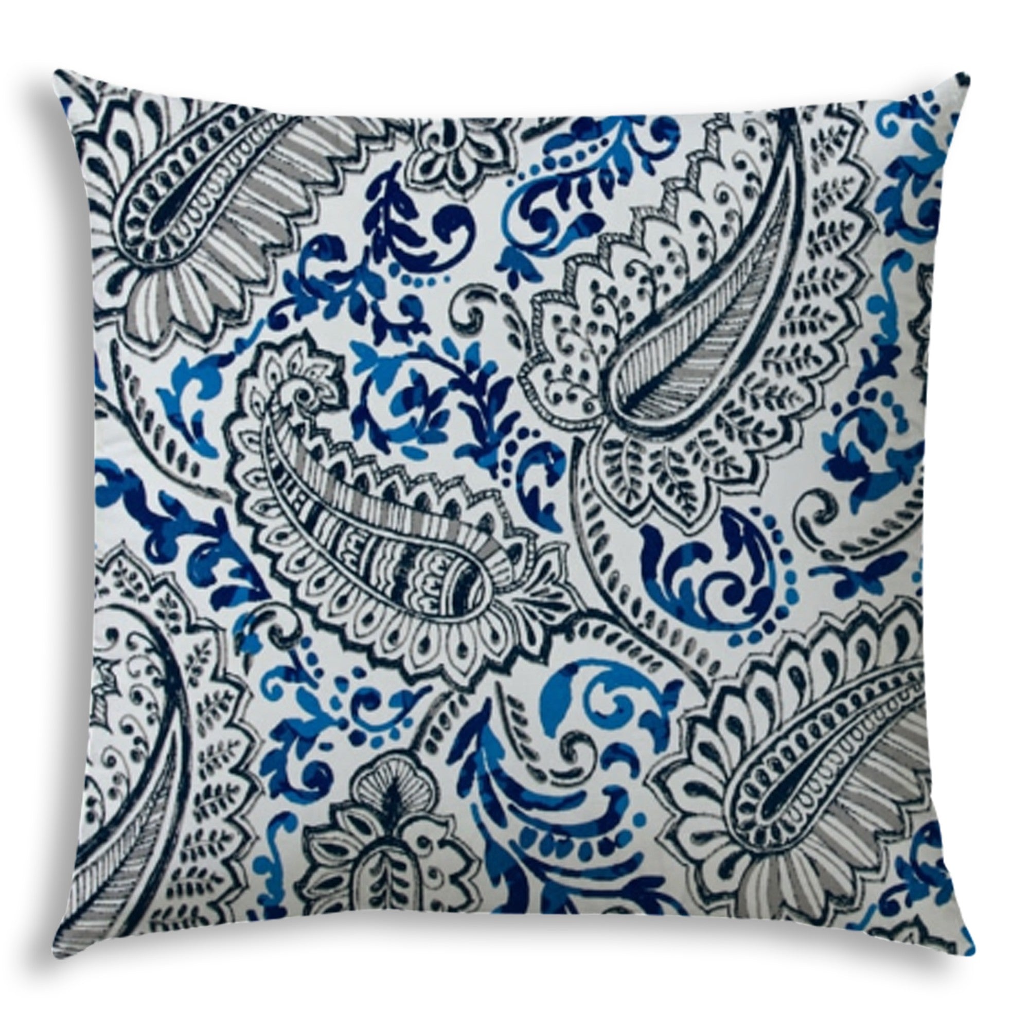 20" X 20" White Cobalt And Navy Blue Zippered Polyester Paisley Throw Pillow Cover