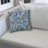 20" X 20" White Cobalt And Navy Blue Zippered Polyester Paisley Throw Pillow Cover