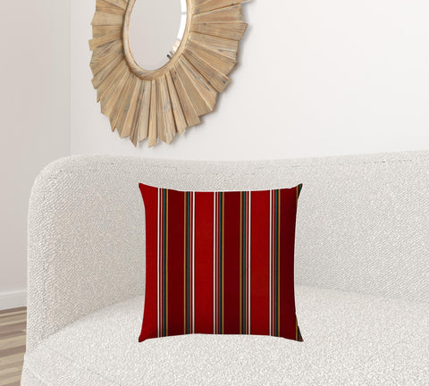 20" X 20" Red Green And White Zippered Polyester Striped Throw Pillow Cover