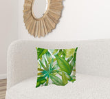 20" X 20" Teal Green And White Zippered Polyester Tropical Throw Pillow Cover