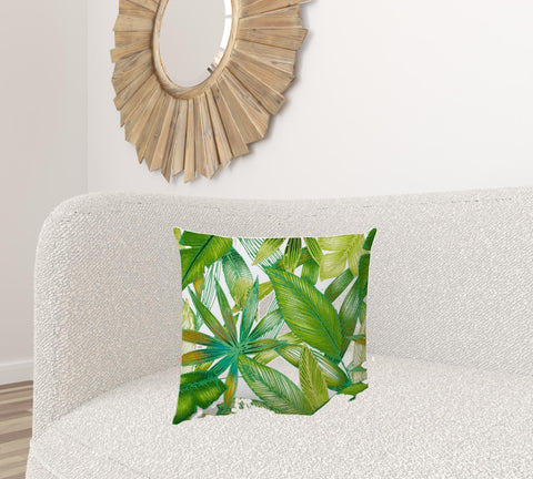 20" X 20" Teal Green And White Zippered Polyester Tropical Throw Pillow Cover